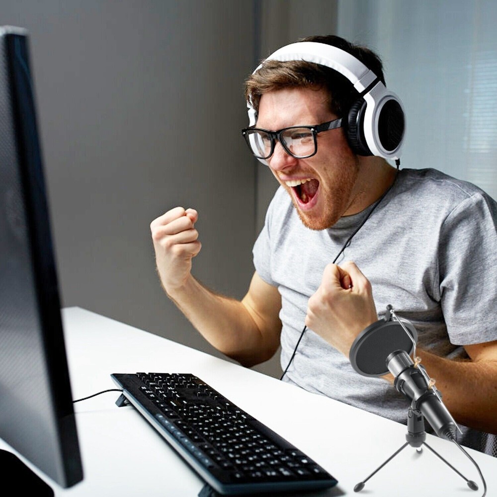 180° Tripod USB Condenser Microphone w/ For Game Chat Audio Recording Computer