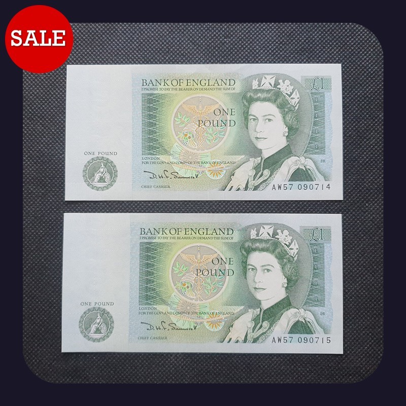[BANKNOTES] CONSECUTIVE NOTES AW57 090714 - 715 £1 Note DHF Somerset