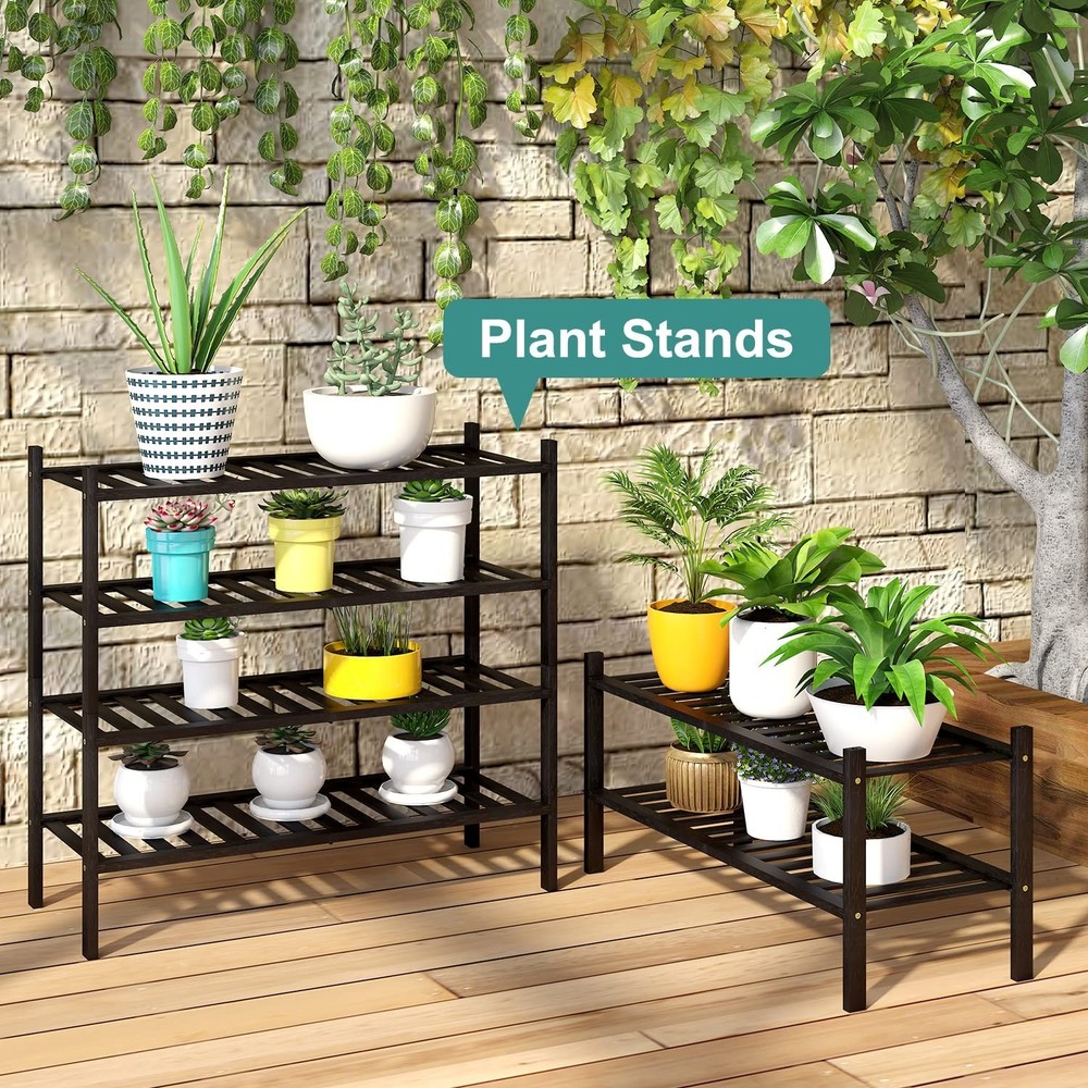 2-Tier Black Bamboo Shoe Rack for Entryway, Stackable | Foldable | Natural, S...