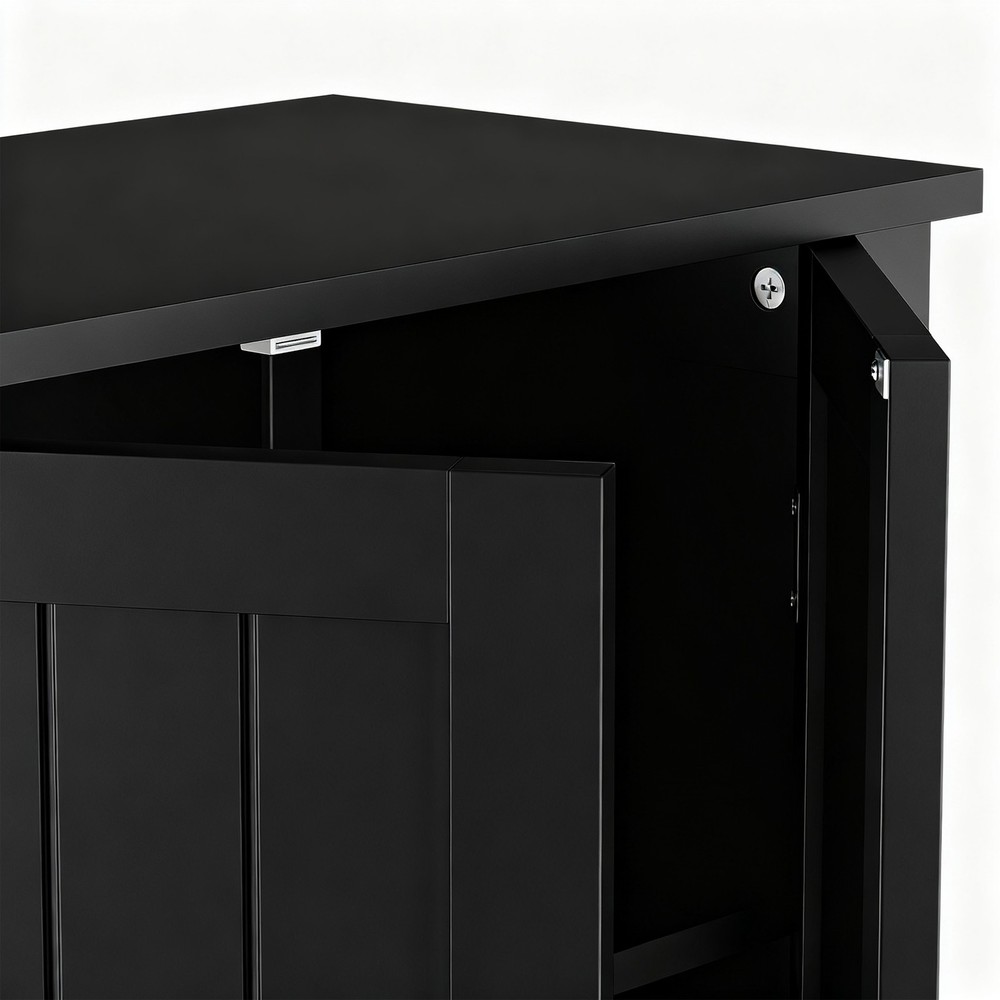 Bathroom Adjustable Shelf Cupboard Black Floor Storage Cabinet with Double Door