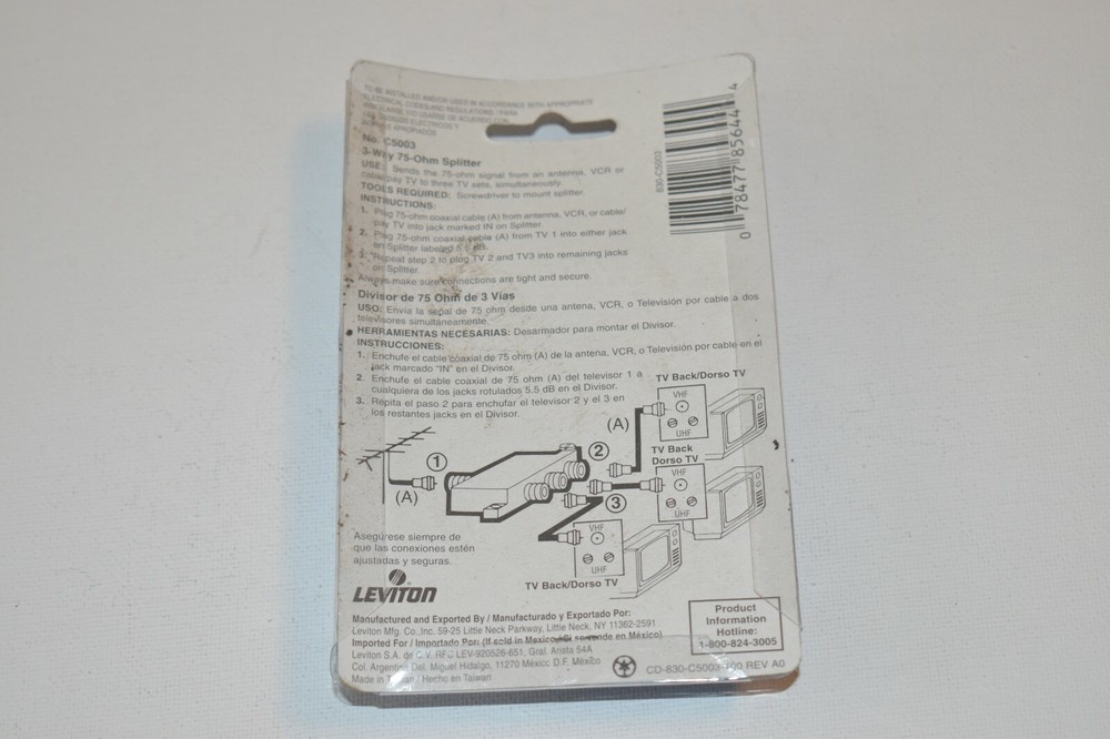 Leviton Video THREE WAY COAXIAL 75 Ohm Splitter