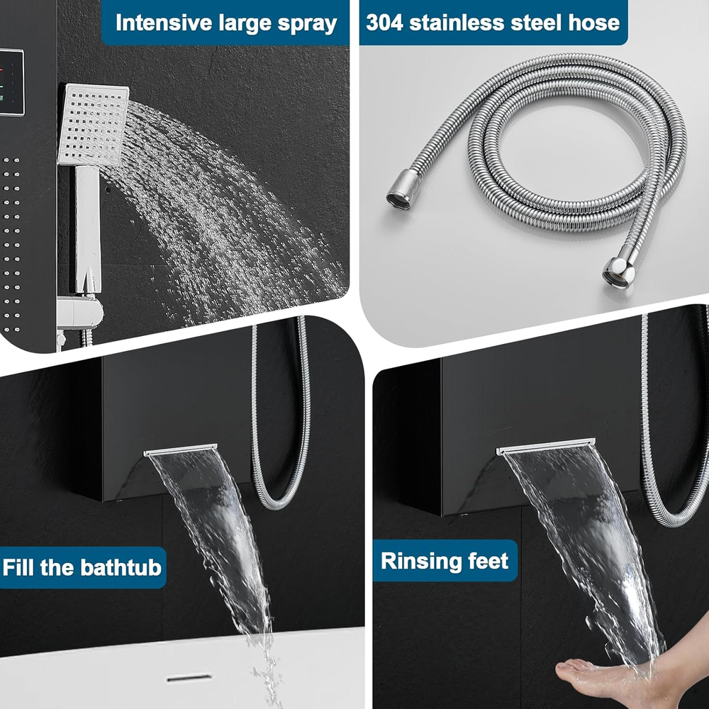 Led Shower Panel Tower System with Mist Rainfall Shower, Body Jets, Handheld and