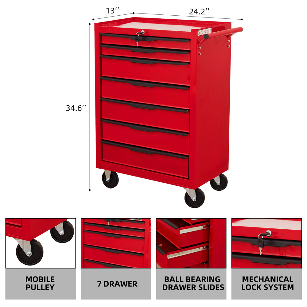 7-Drawer Rolling Tool Chest Cabinet,Large Capacity Metal Tool Box on Wheels&Lock