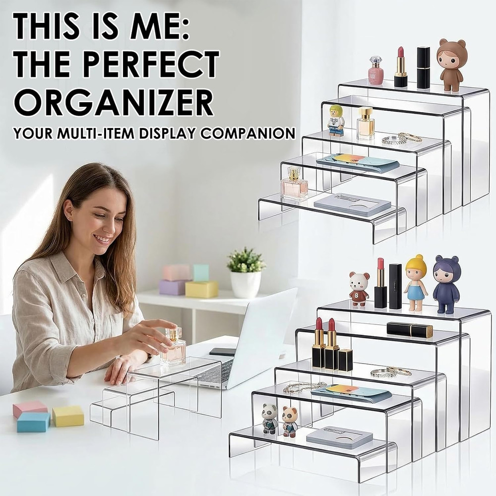 Fixwal 10Pcs 2 Set Acrylic Risers for Display Clear Perfume Organizer Stands Acr