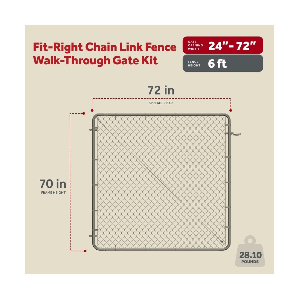 Adjust-A-Gate Chain Link Fence Gate w/Round Frame, Fits 24-72 in. Openings & ...