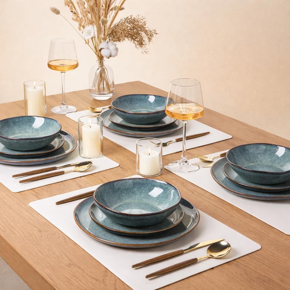 Ceramic Dinnerware Sets,Handmade Reactive Glaze Stoneware Plates and Bowls Se...