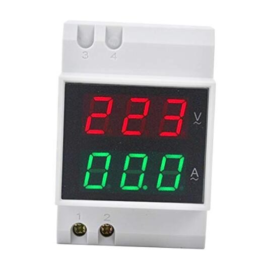DIN Rail Voltage Ampere Meter, AC80-300V AC0-99.9A Multi-Functional Digital