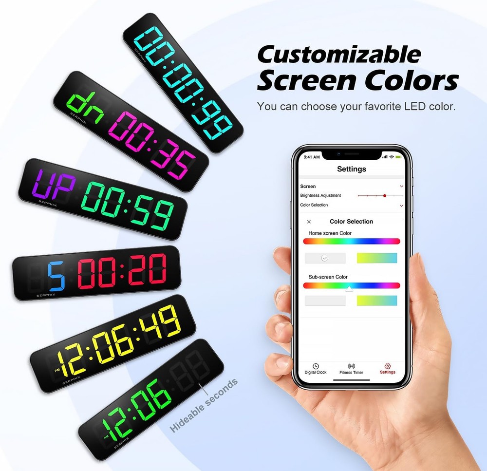 15.2" Gym Timer, App & Remote Control, Customizable LED Colors, Workout Inter...