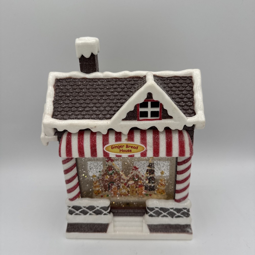 Raz Lighted Lantern Gingerbread House timer 10" Water Globe Christmas Glitter