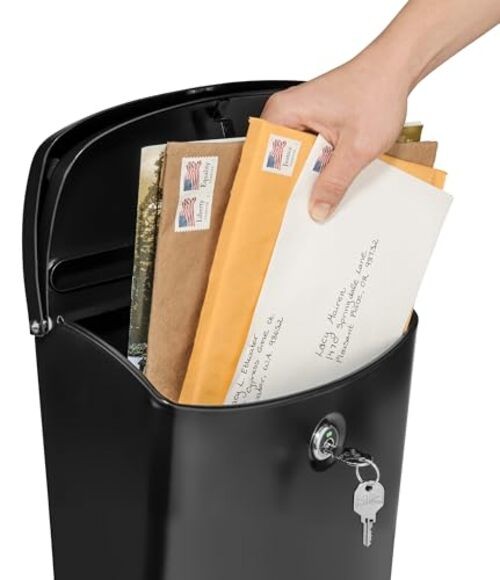 Parkside Locking, Vertical Wall-Mounted Mailbox for Outside, Medium Black