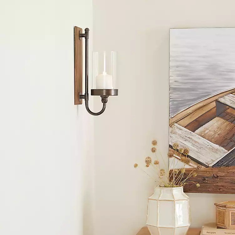 Brown Wood Sconce with Glass Holder