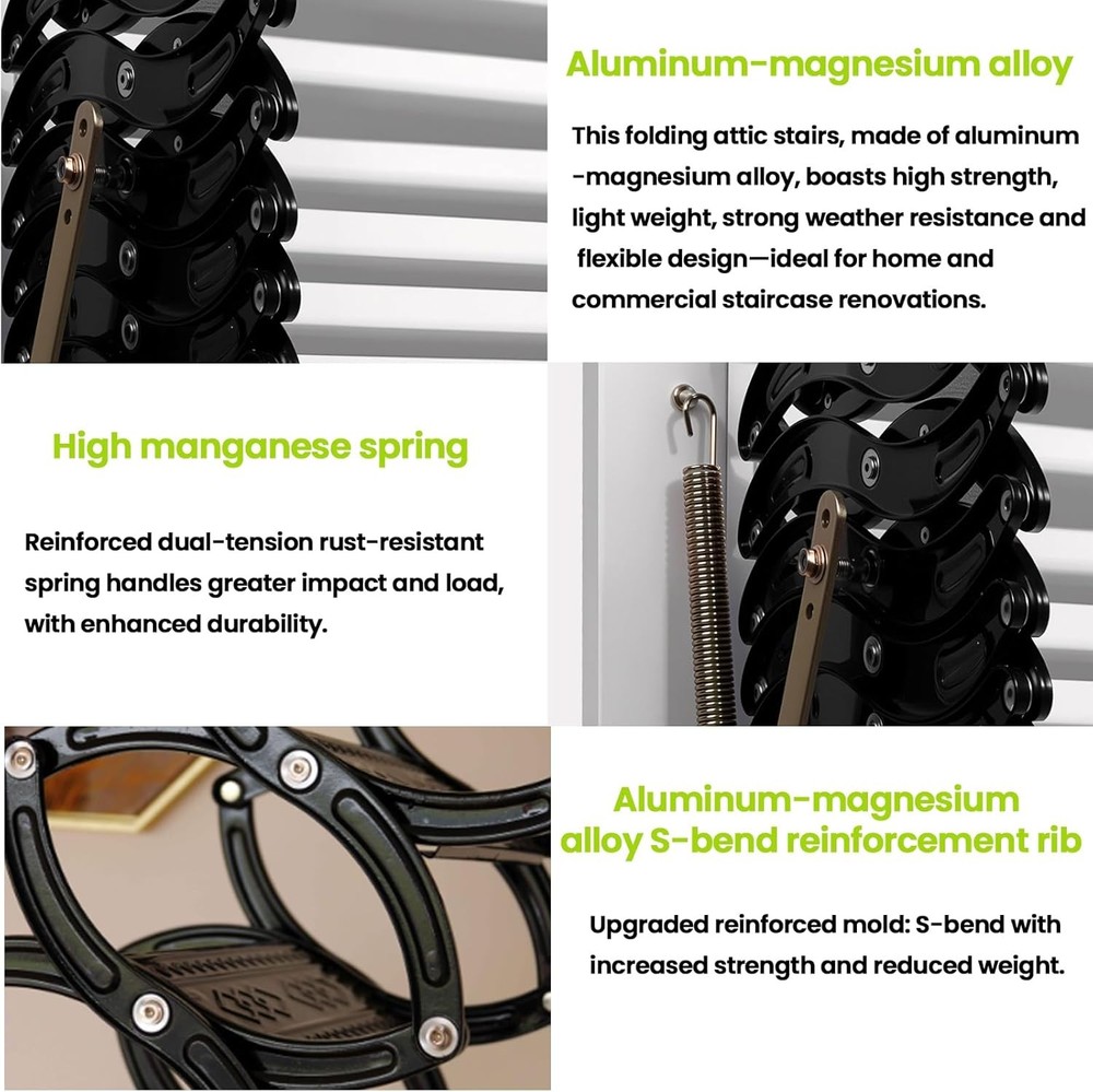 10ft Wall Mounted Folding Ladder Loft Stairs Attic Steps Pull Down + armrest