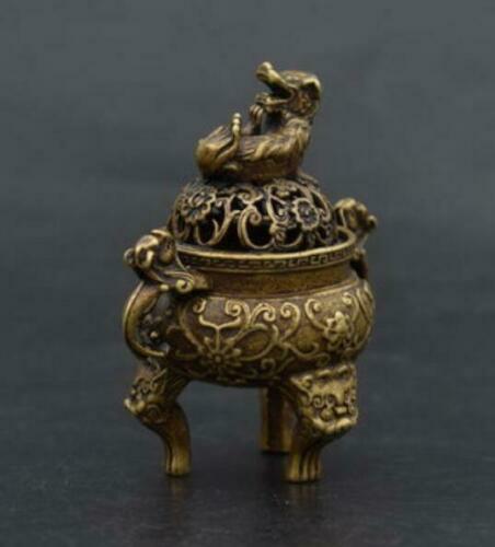 China's Old Handwork pure brass Beast head small Incense burner