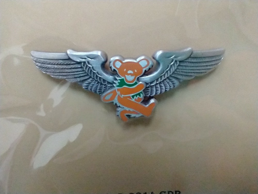 Grateful Dead Rockwings Orange Dancing Bear Pilot Wings Pin