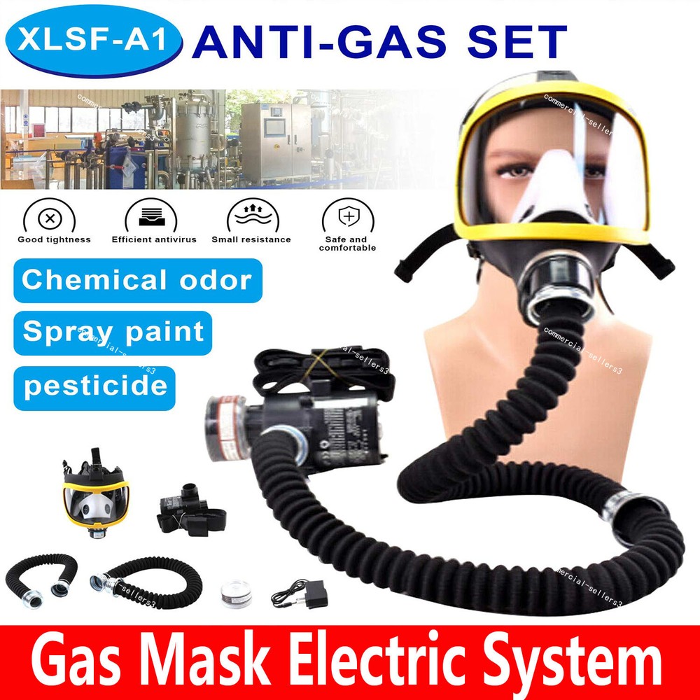 Full Face Gas Mask Flow Respirator Electric Supplied Air Fed Flow System Device