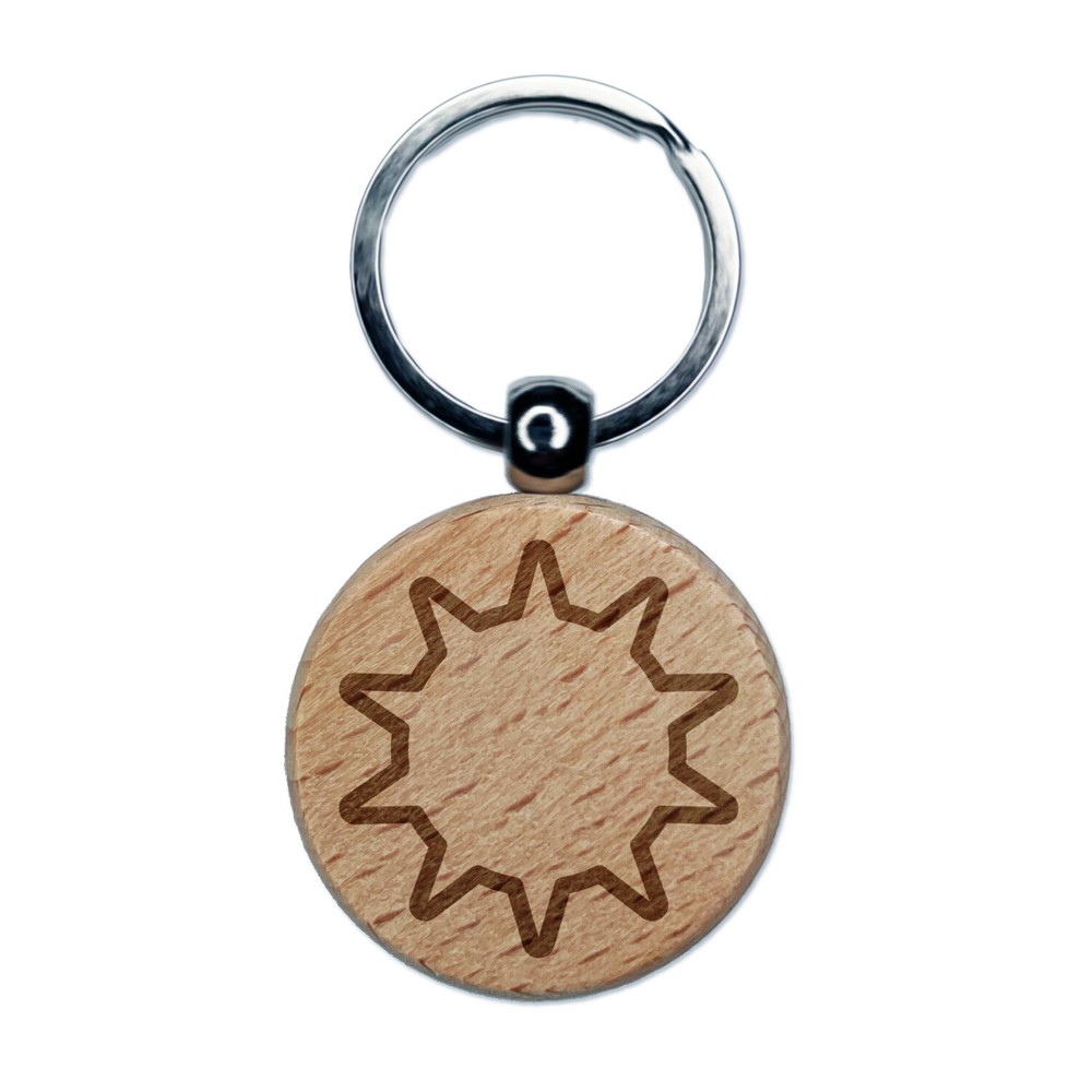 Sun Outline Engraved Wood Round Keychain Tag Charm