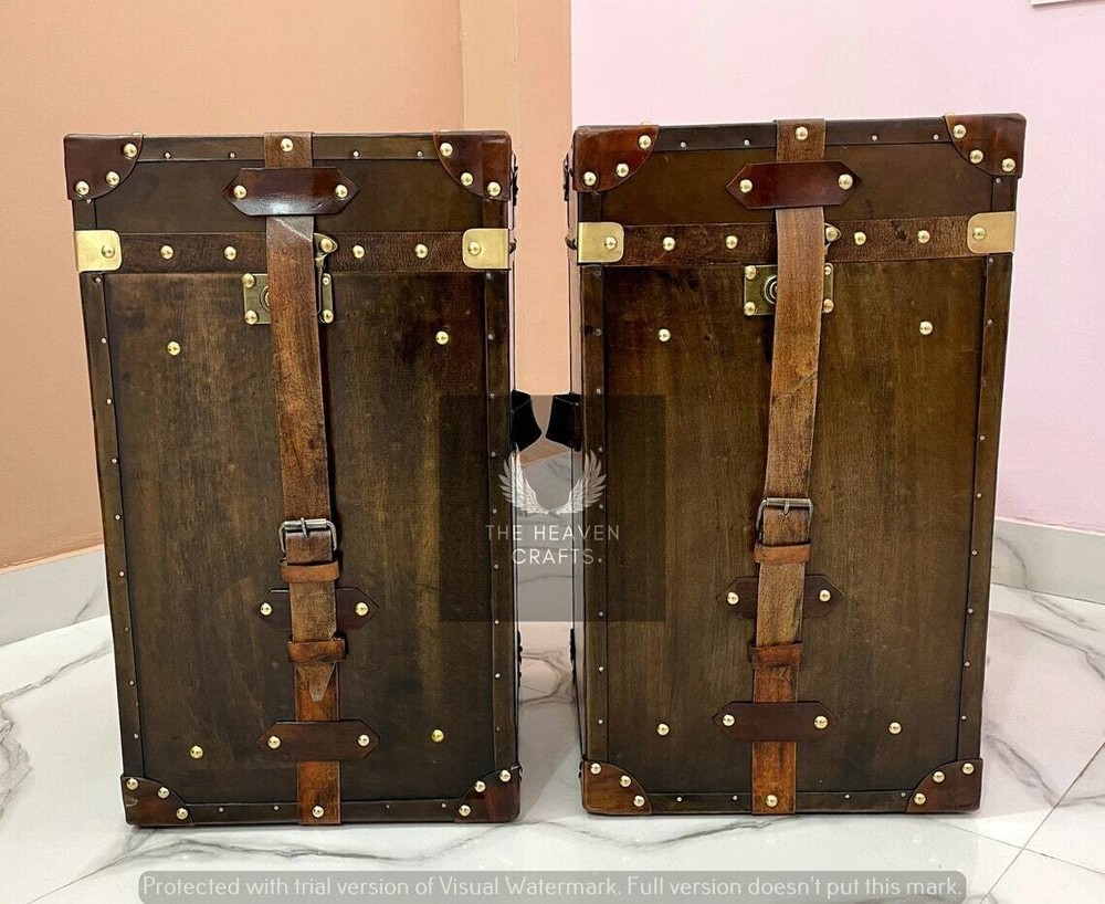 English Antique Leather Trunk Campaign Style Trunks Chests Side Table Trunk