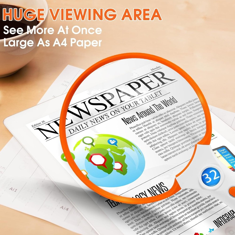 Large Magnifying Glass with Light, Magnifier 10X 20X 45X Handheld Illuminated