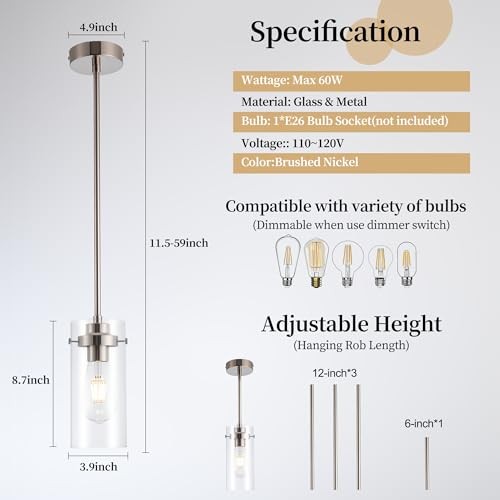 Pendant Lights Kitchen Island, Kitchen Lights Ceiling Hanging, Kitchen 1 Pack