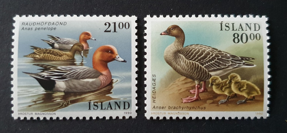 1990 ICELAND ISLAND SET BIRDS DUCK VF MNH