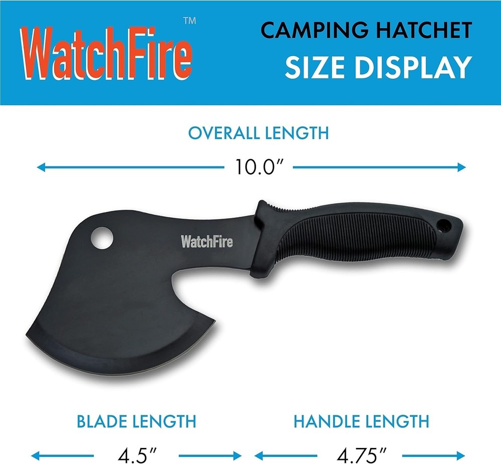 10" Hatchet Rubber Handle Black Compact Camping Wood Cutting Axe Outdoor Tool