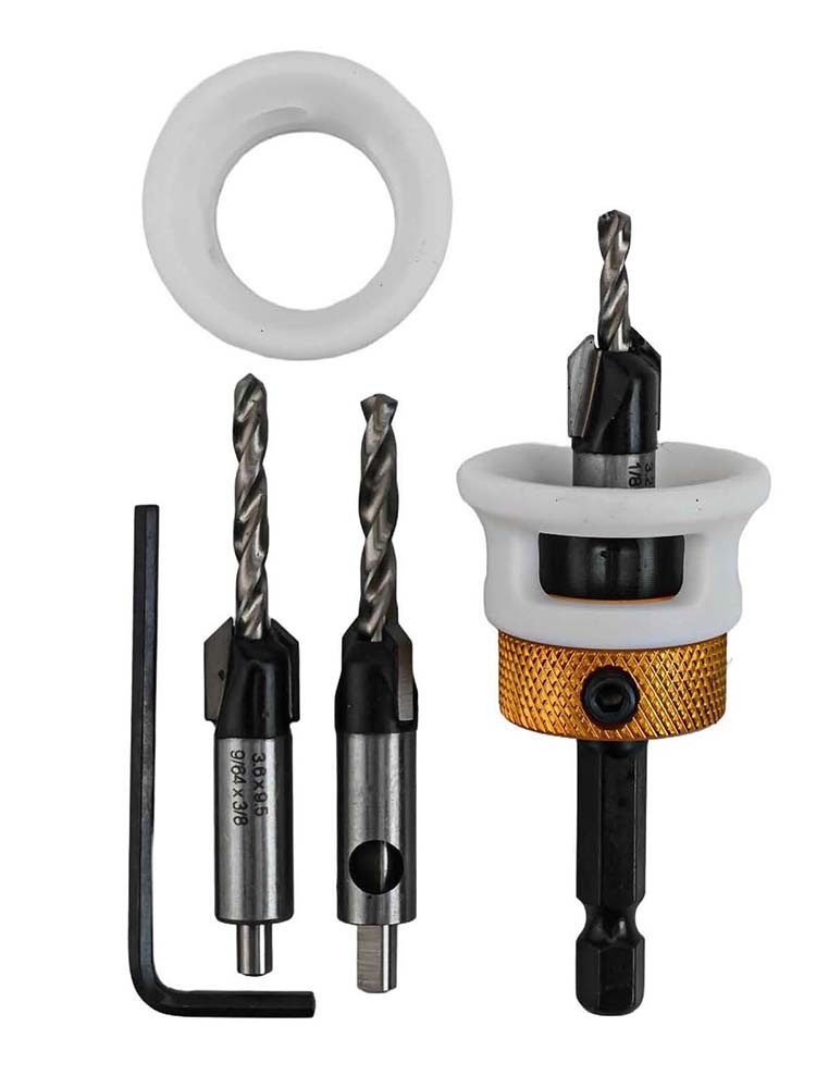 Replaceable Countersink Drill Bits Set of 3 with Adjustable Depth Feature