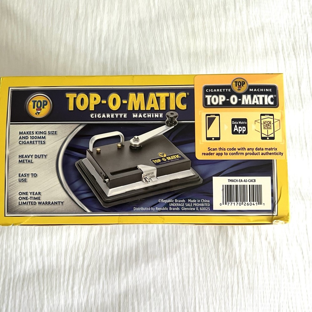 TOP-O-MATIC Cigarette Rolling Machine Makes King Size or 100mm Original Box READ