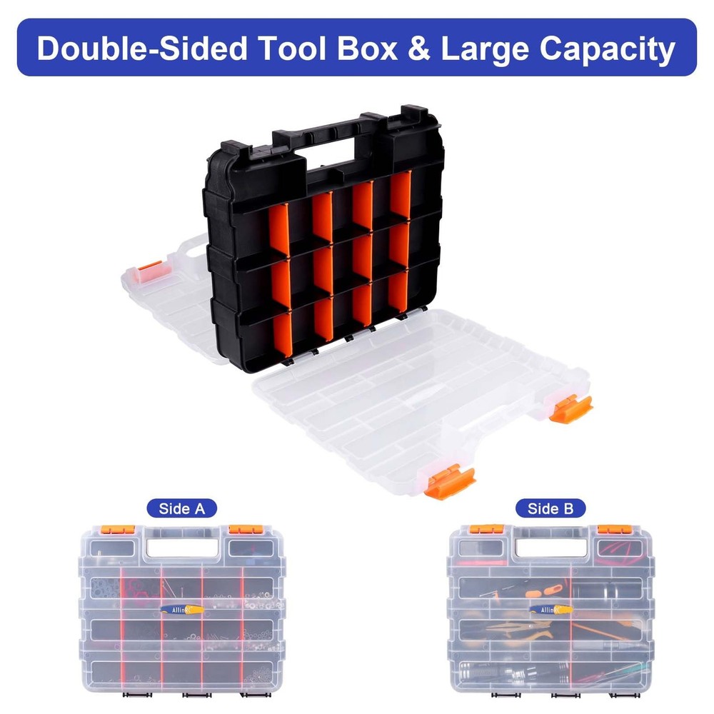 AllinRC Small Parts Organizer - Double Sided Storage Bins for Hardware & Tools