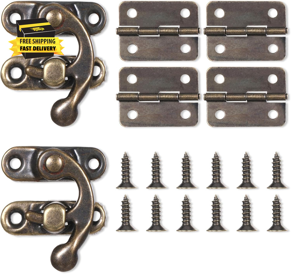 Mini Swing Arm Clasp Latch Vintage Style, Small Box Hinges and Retro Right Hook