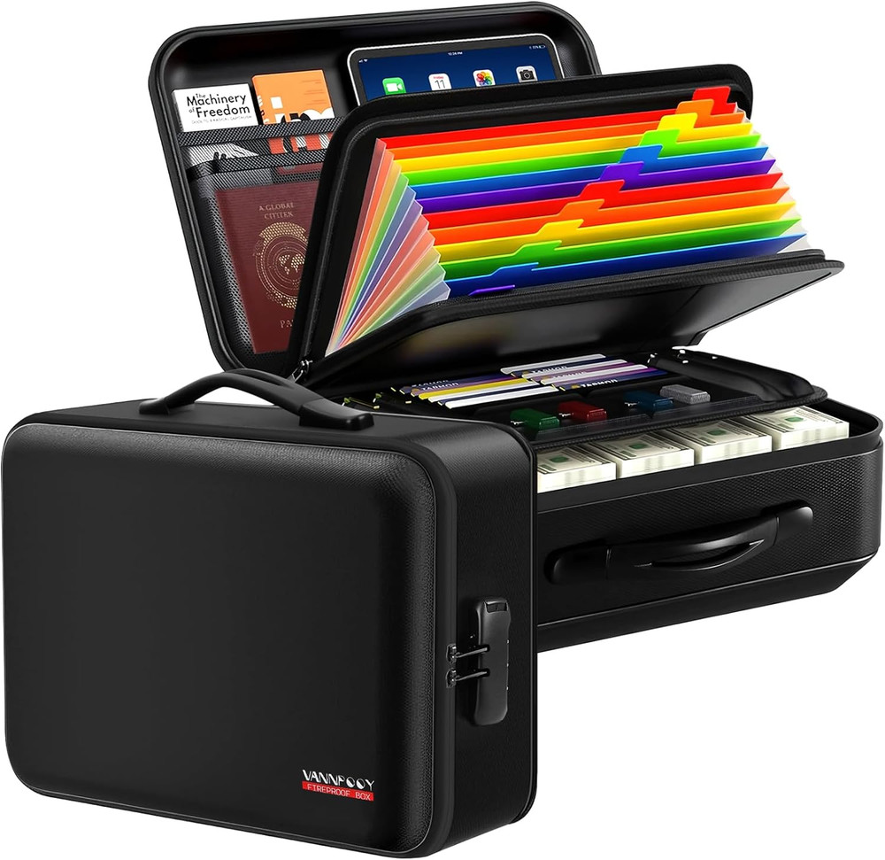 Fireproof Document Box with Lock - 5200°F Fire Proof Safe for Home Documents, Ha