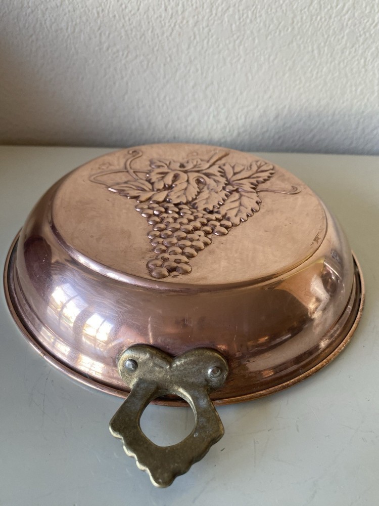 Solid Copper Grape Cluster Motif Mold With Double Brass Handles Hanging Decor