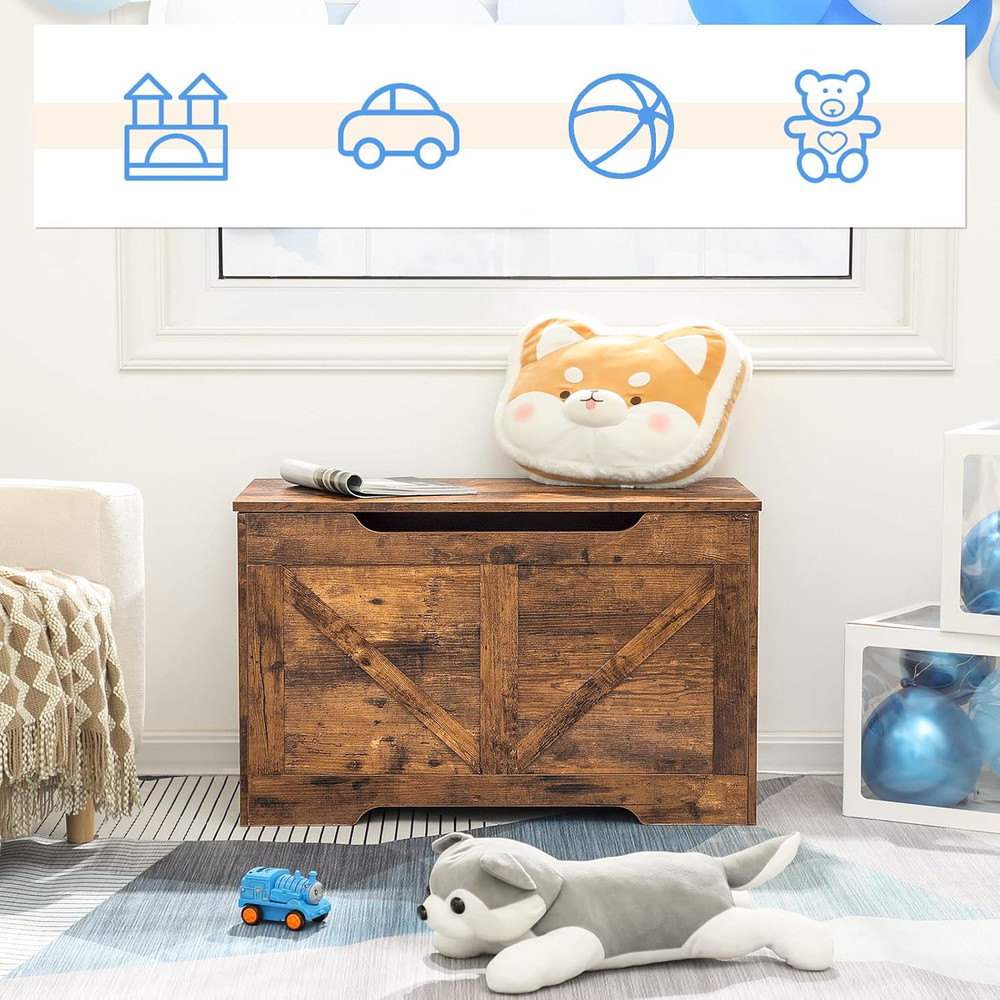 Storage Bench, 29.5” Retro Wooden Storage Chest with U-Shaped Cut-Out Pull, Safe