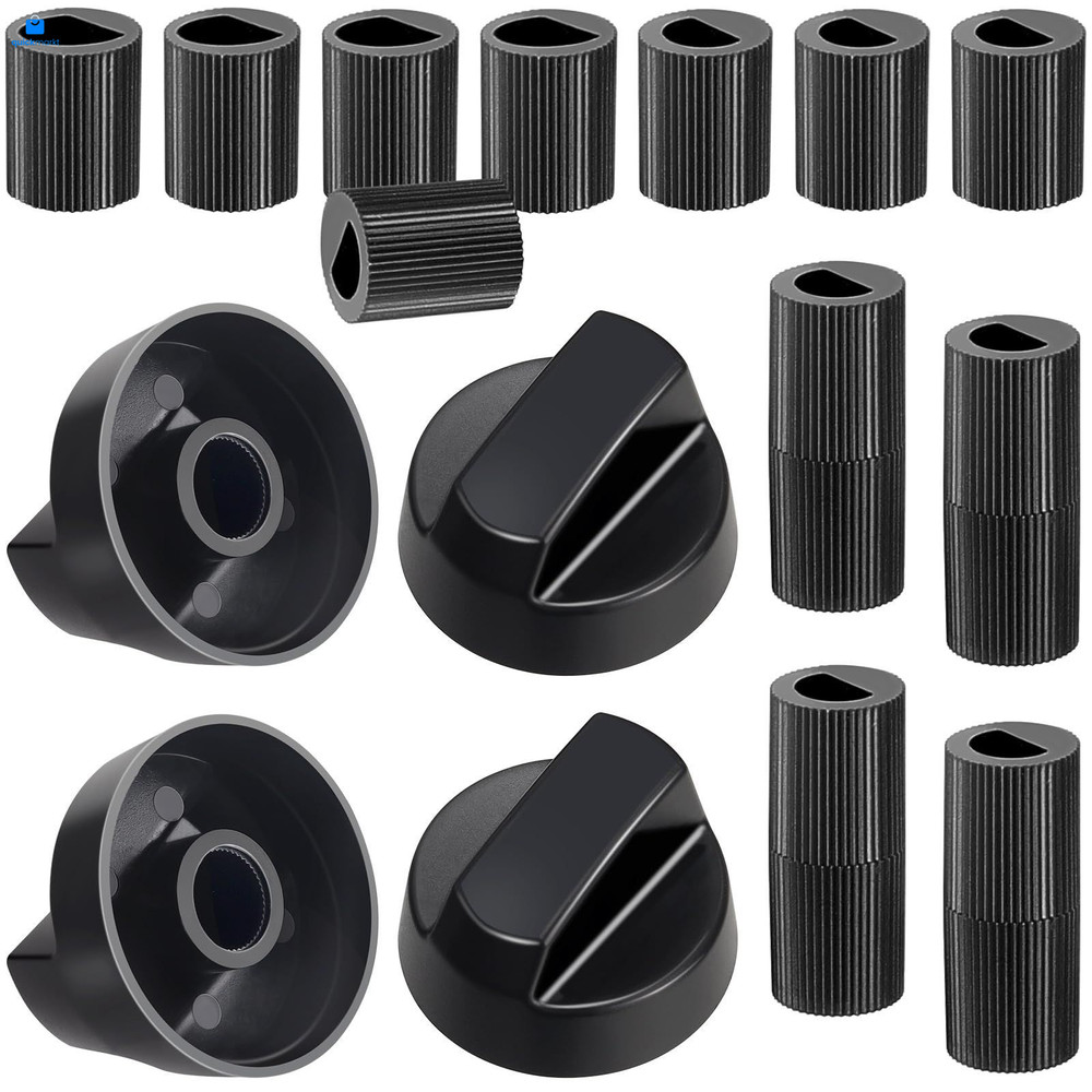 4 Pack Black Control Knobs with Replacement for 12 Adapters, Stove