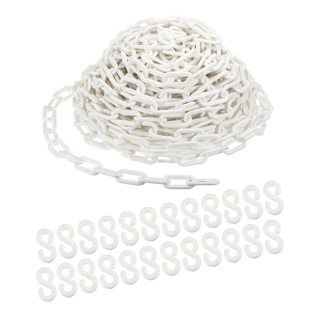 100 Ft Plastic Chain Links 2" White Safety Crowd Control Barrier Chain, 1 Roll