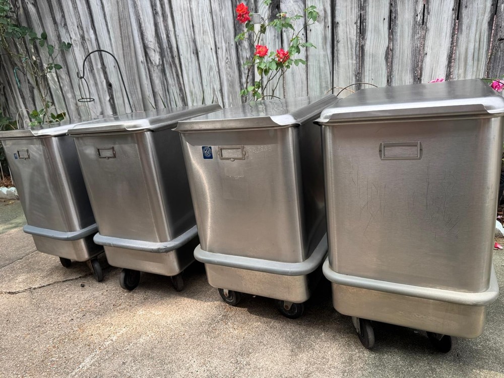 (4) SECO stainless steel ingredient bins on casters