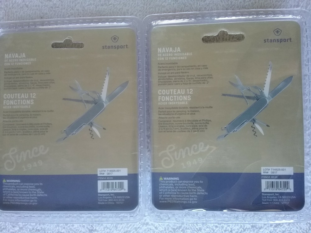 2 Stansport Multi-Tool Stainless Steel 12 Function Knife Rust Resistant Sealed