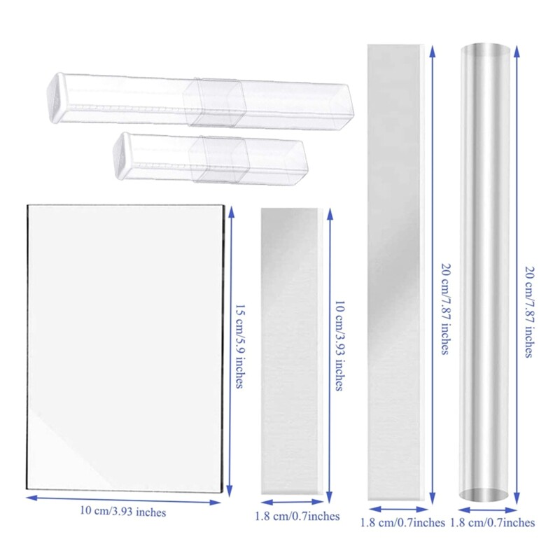 6 Pcs/Set Acrylic Clay Roller Set with Rectangle Shape Backing Board Mud Scraper