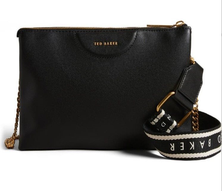 Ted Baker- ESTILLE- Webbing/Chain Strap- Leather Crossbody Bag- Black- NWT- $250