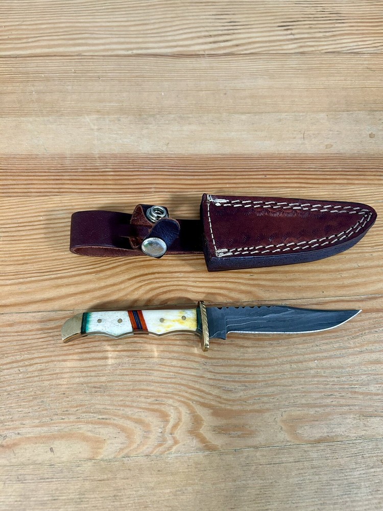 Damascus Unbranded Custom Made Fixed Knife Sheath 7.5”