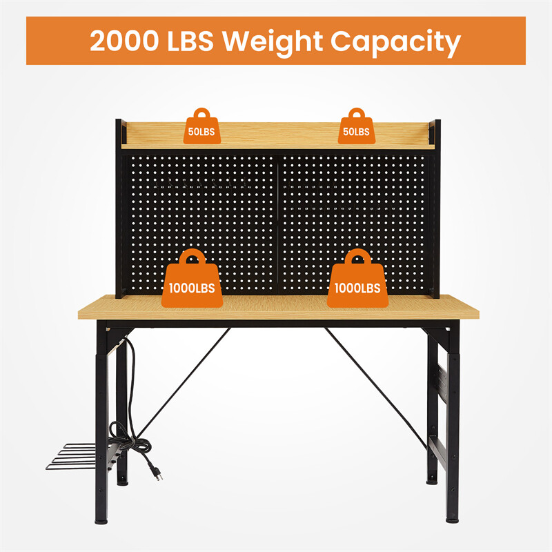 48''L Adjustable Workbench with pegboard Wooden Desktop Workbench 1600 lbs