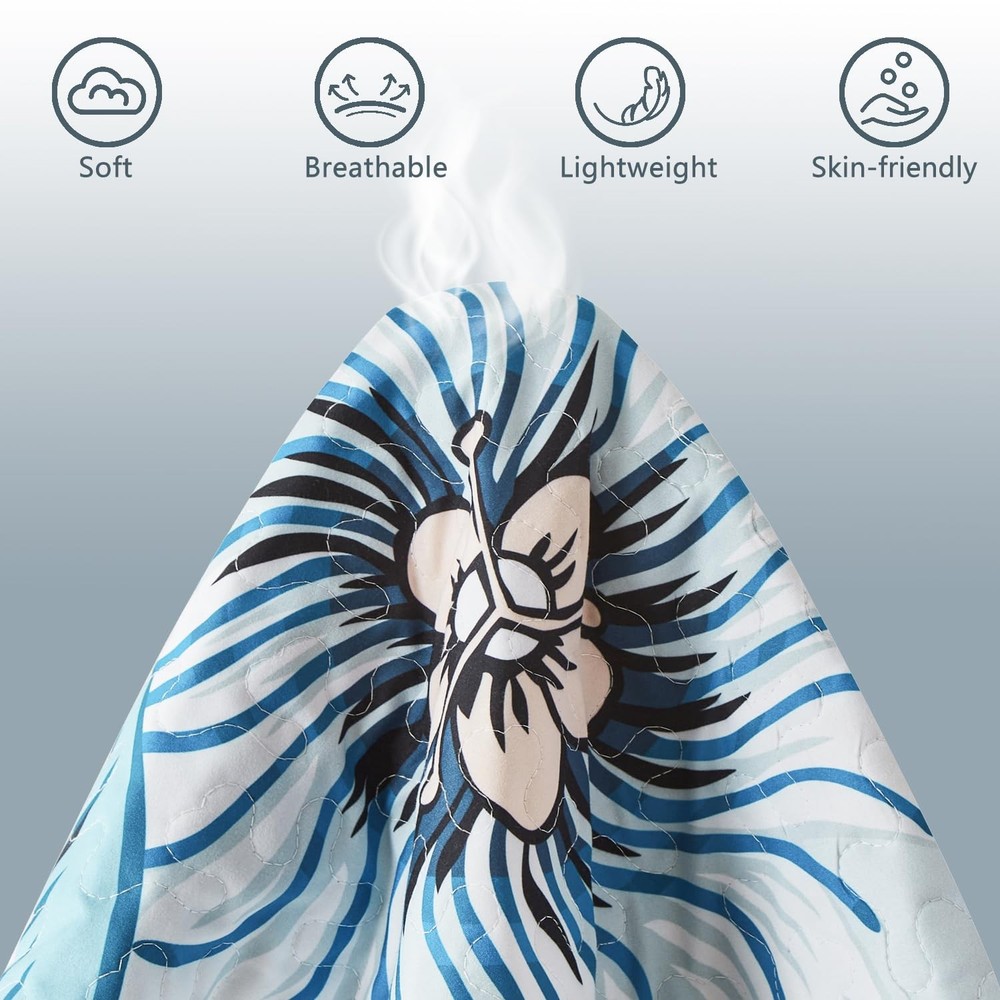 Yogeneg Queen Quilt Bedding Set,White Green Botanical Pattern Light Blue Full/Qu