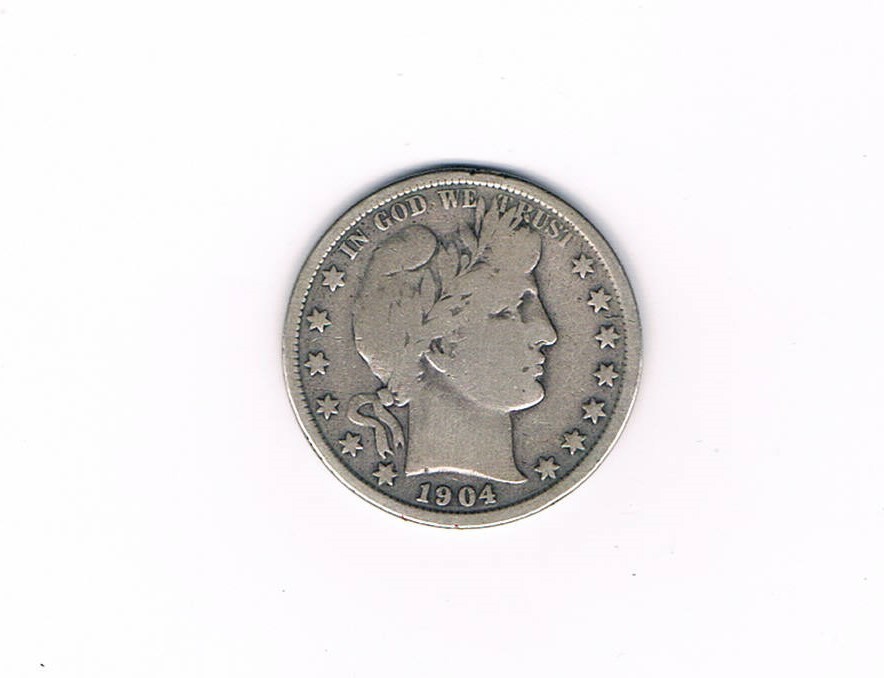 1904 90% Silver Barber Half Dollar VF + condition. Inv#145
