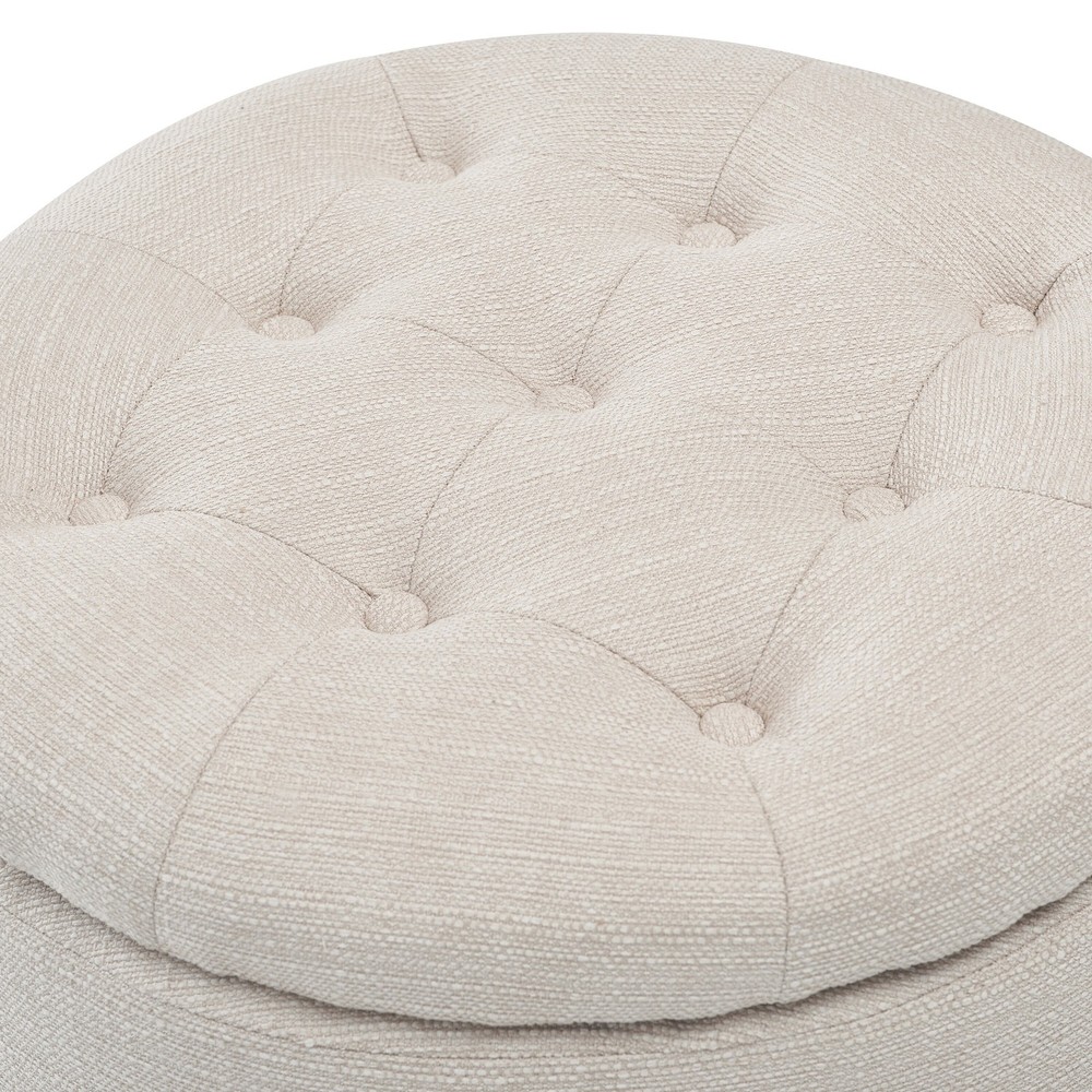 Bennett Upholstered Button Tufted Storage Ottoman Small Space Ivory