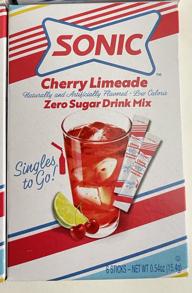 Sonic Cherry Limeade Zero Sugar Drink Mix Singles 6 Boxes/6 Sticks (36 Total)