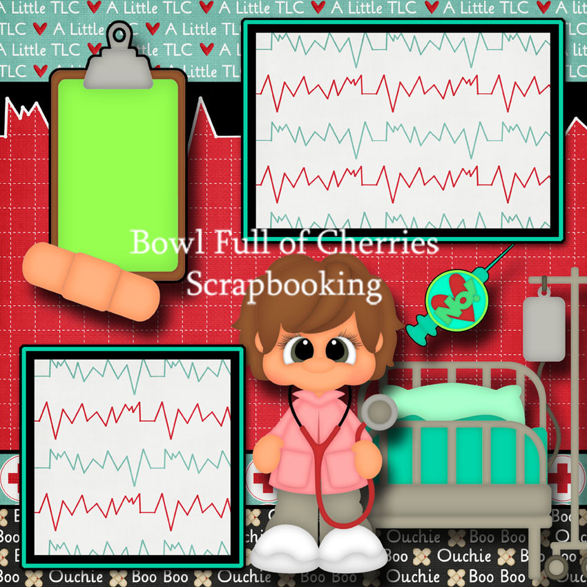 ER VISIT doctor 2 premade scrapbooking pages printed paper piecing layout Cherry