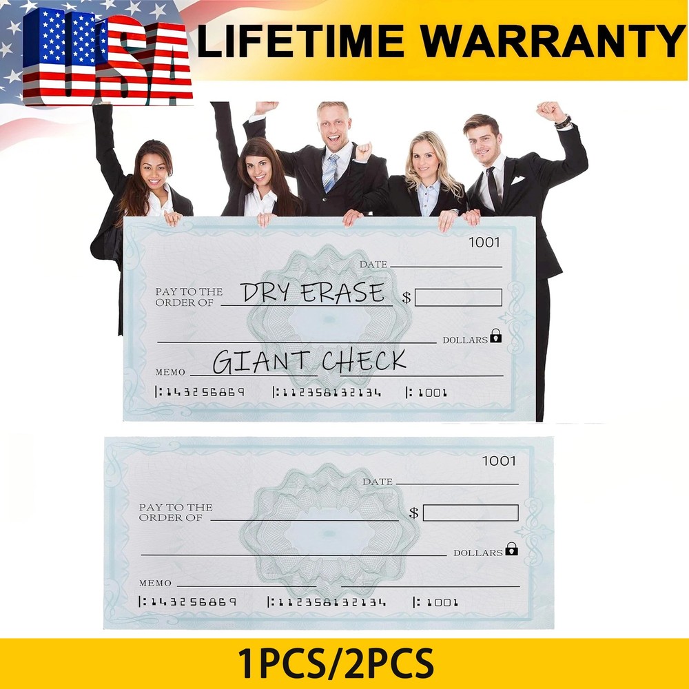2 Pack Giant Check Fake Check for Presentations, Prizes, Fundraisers, 32 x 13.5