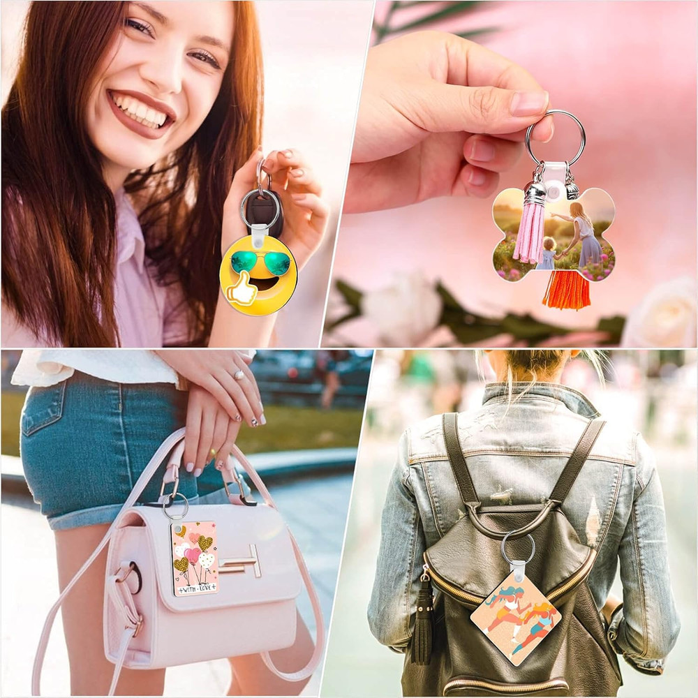 Sublimation Keychain Blanks Bulk, DIY MDF 4 Shape Sublimation Blank Keychain