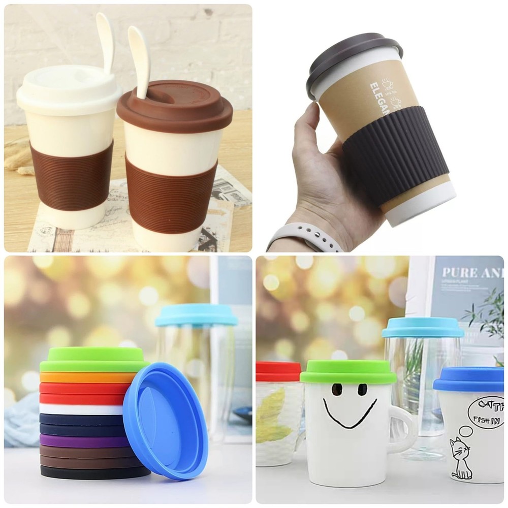 NumRealm Silicone Cup Covers, Reusable Lids for Mugs Cups Red 2pcs