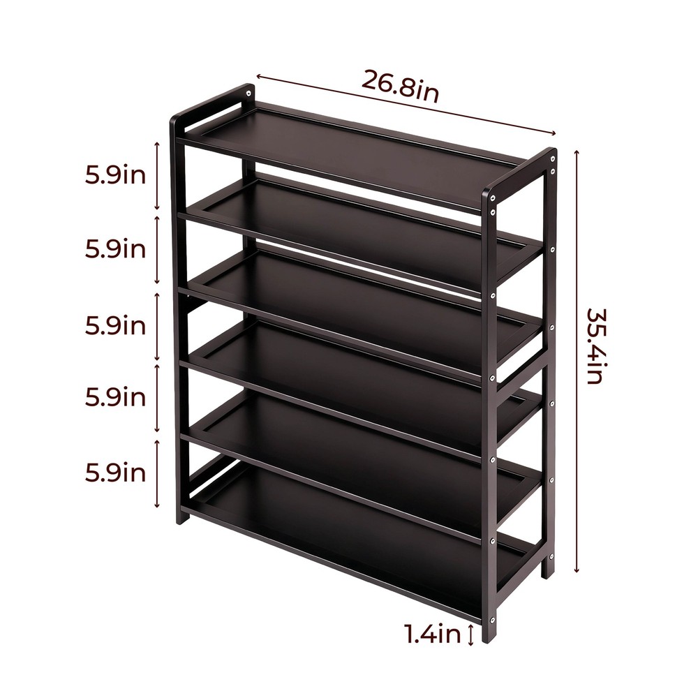 6-Layer Coffee Bamboo Shoe Rack, 68x25x89cm