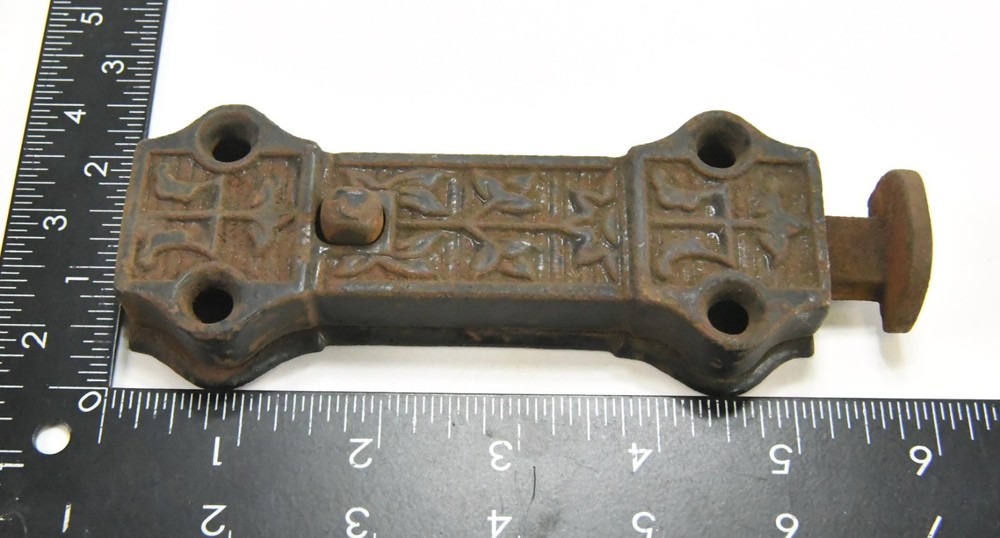 VINTAGE EASTLAKE STYLE SPRING DOOR LATCH LOCK BOLT PUSH BUTTON RELEASE RECEIVER